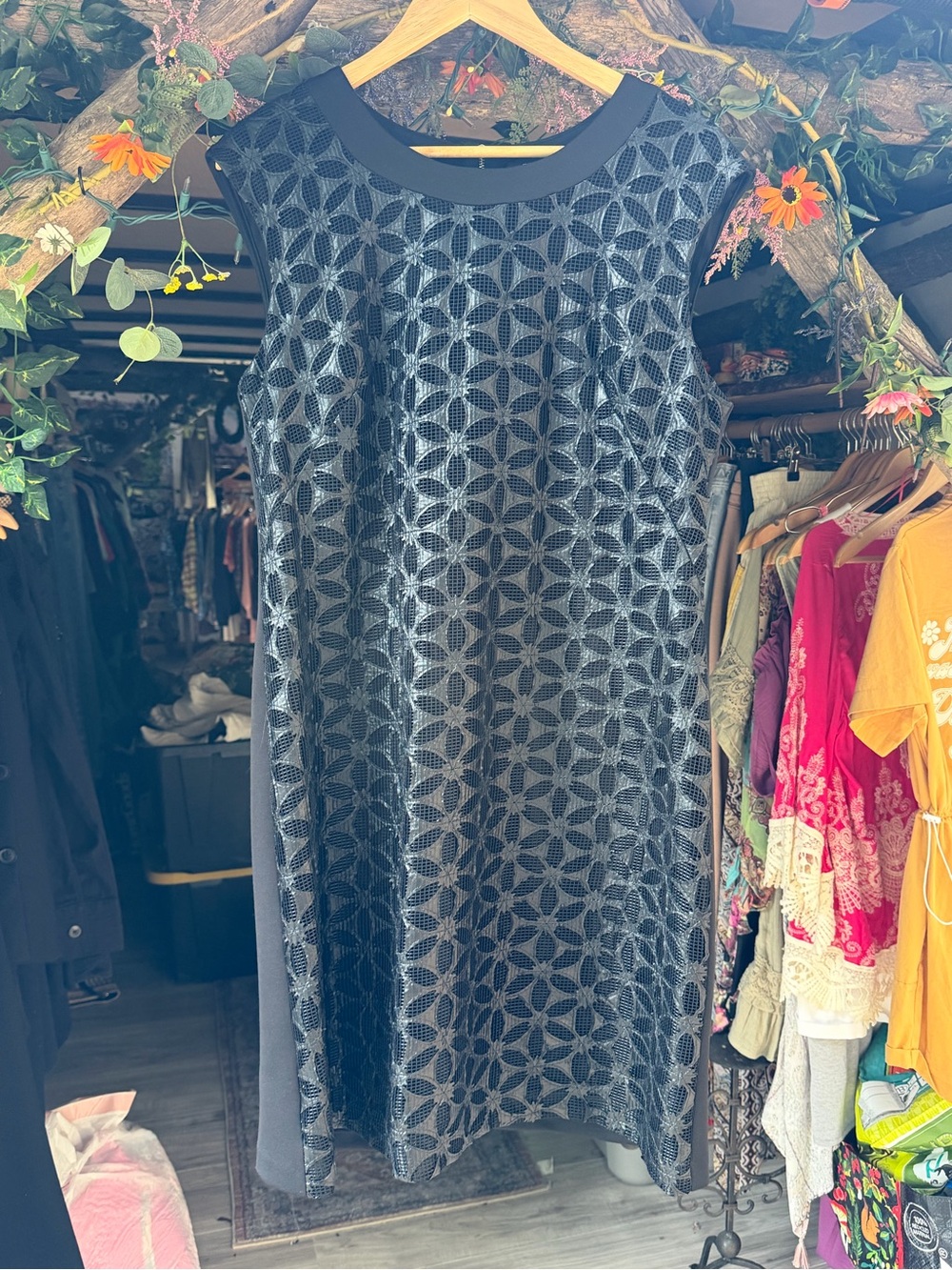 Karl Lagerfeld Black Sleeveless Lace Overlay Shift Dress